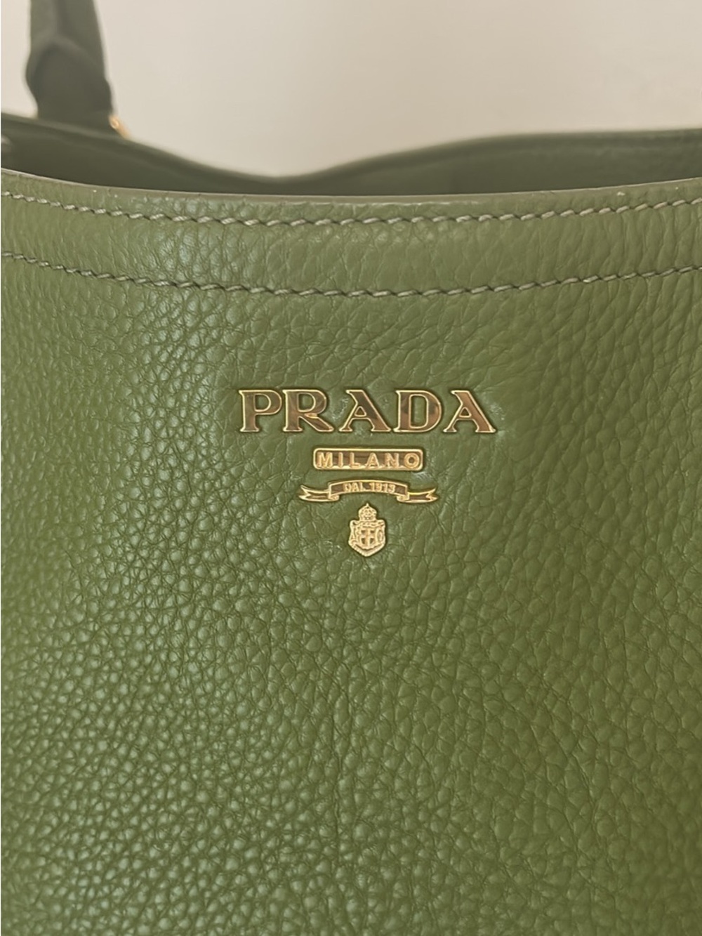 Prada Olive Green Pebbled Leather Satchel with Gold Hardware - Picture 2 of 5